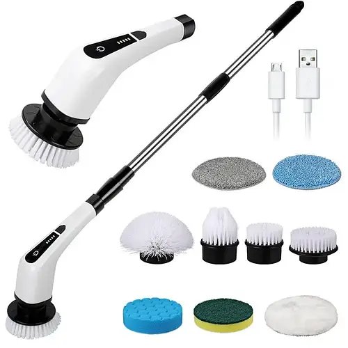 Акумуляторна щітка для прибирання 9в1, зі змінними насадками та USB, Cleaning Brush/Бездротова електрощітка YU227