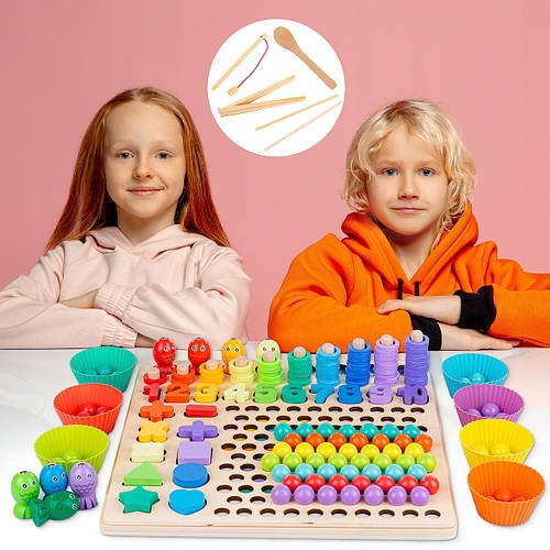 Розвиваюча дошка TREE TOYS (пінцет, ложка, силіконові кошики, мозаїка, цифри, фігурки) MD 2514