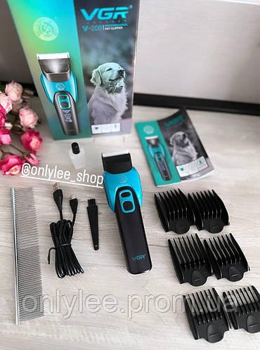 Професійна тиха бездротова машинка для стриження собак і котів VGR V-208 з підсвіткою і 6 насадками