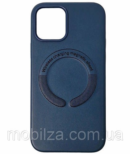 Чохол накладка Leather with MagSafe iPhone 13- темно-синій