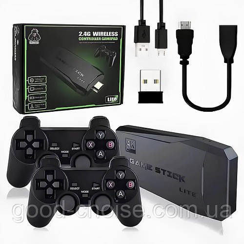 Ігрова приставка (64GB 4K HDMI) + 2 джойстики, Game Stick Lite M8 / Ігрова консоль бездротова