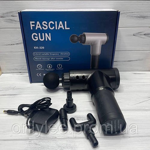 Портативний м'язовий масажер пістолет Fascial Gun KH-320, Ударний акумуляторний масажер для тіла Чорний