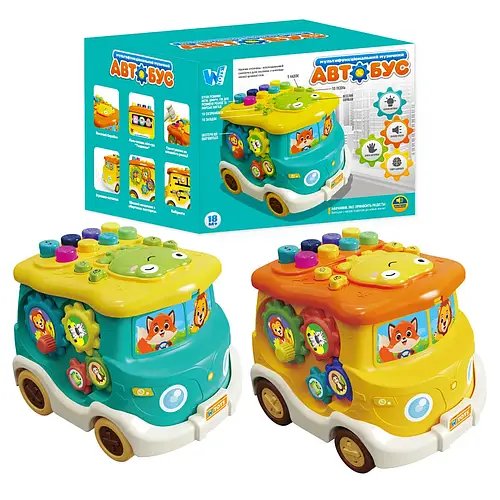 Музичний розвиваючий автобус WToys (2 кольори, підсвічування, лабіринти, барабан, каталка, в коробці) 49202