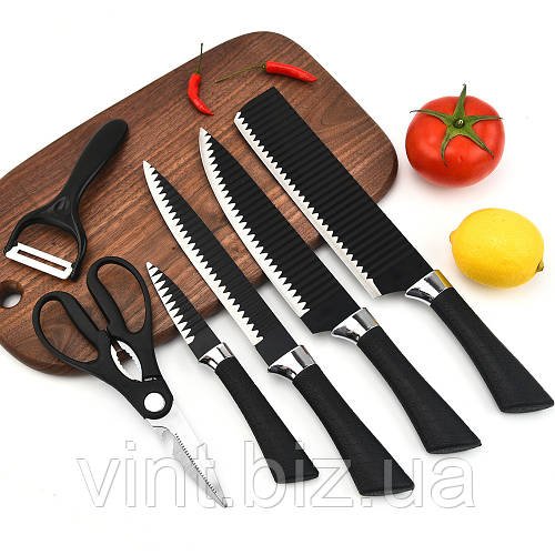 Кухонний набір (6в1) - 4 ножі, чистилка для овочів та ножиці.