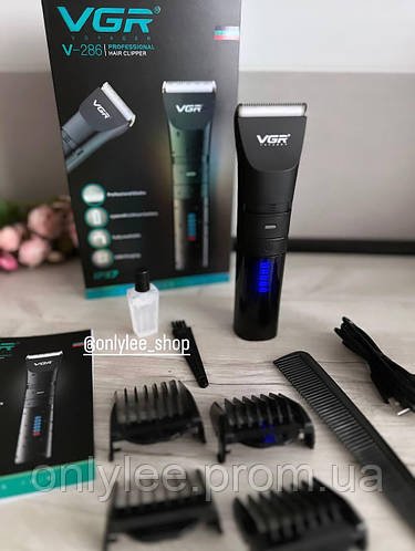 МАШИНКА ДЛЯ СТРИЖКИ ВОЛОССЯ І БОРОДИ VGR V-286 4 НАСАДКИ бездротова з керамічними лезами