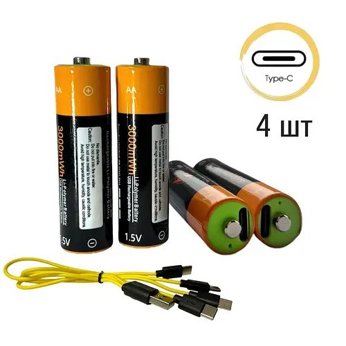 Батарейки AA акумуляторні Znter з роз'ємом USB Type-C на 1.5V/3000mWh — 4 ШТ.