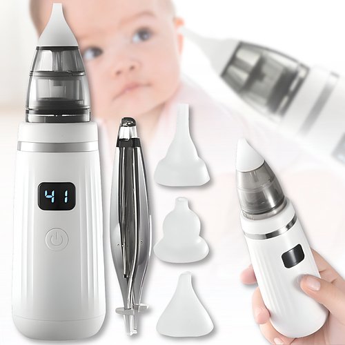 Дитячий назальний аспіратор з LED-дисплеєм, регулятором потужності та 3 насадками
