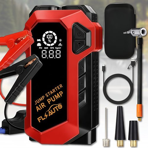 Пусковий автомобільний пристрій з компресором, дисплеєм та ліхтарем JUMP STARTER 6000 mAh