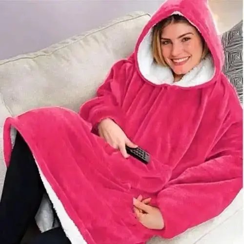 Толстовка-плед з капюшоном і рукавами Huggle Hoodie Рожевий YU227