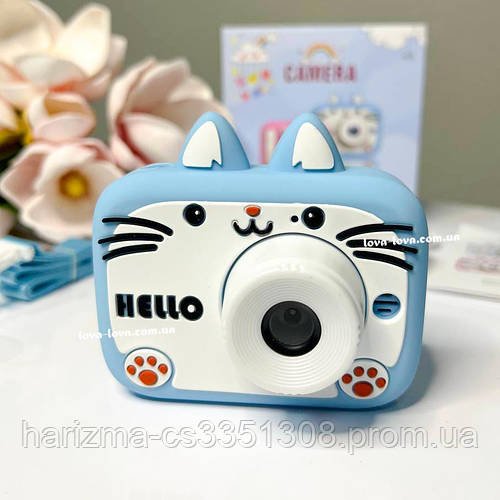Дитячий цифровий фотоапарат на дві камери Cat X900 у силіконовому чохлі у формі котика Синій