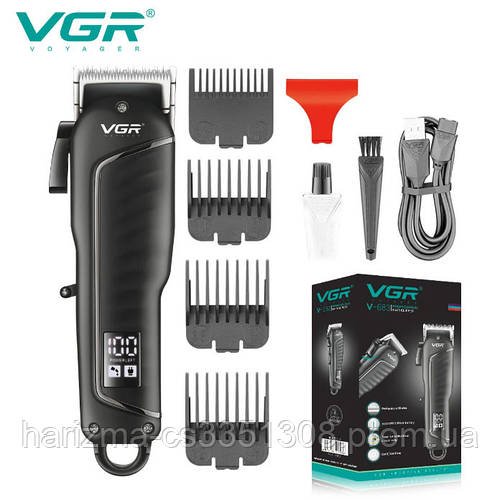 Професійна акумуляторна машинка для стриження волосся VGR V-683 з LED-дисплеєм і 4 насадками (3-12 мм)