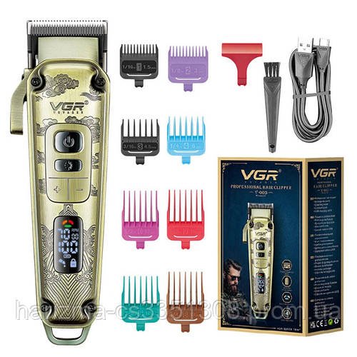 Професійна бездротова машинка для стриження волосся VGR V-005 тример для бороди та вусів із дисплеєм