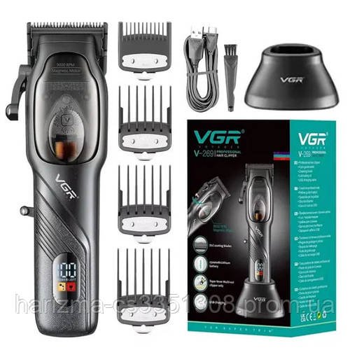 Потужна професійна акумуляторна машинка для стриження волосся VGR V-269 з 4 змінними насадками 3-12 мм