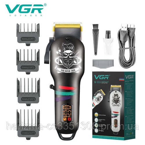 Професійна акумуляторна машинка для стриження волосся VGR V-699 з 4 змінними насадками (3-12 мм) Чорний