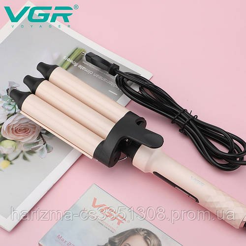 Професійна потрійна плойка хвиля для завивання волосся VGR V-593 зі щипцями діаметром 26 мм Рожева