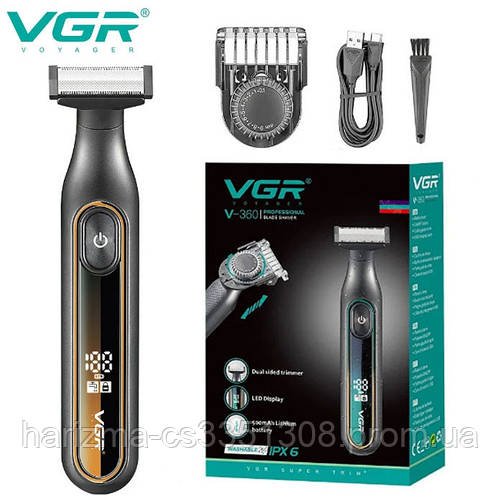 Чоловіча акумуляторна водонепроникна електробритва тример для бороди та вусів VGR V-360 з насадкою 0,1-9 мм