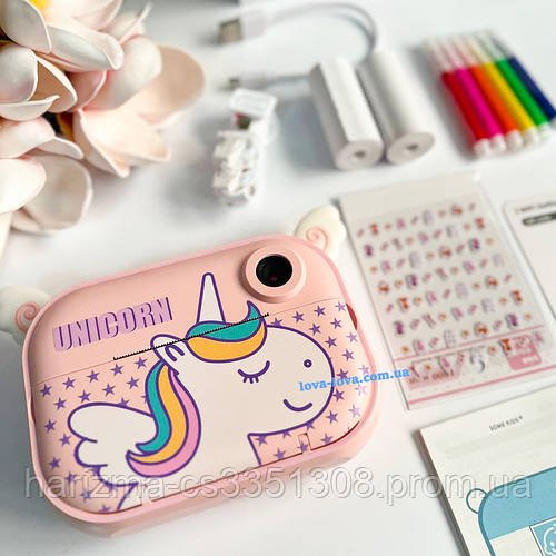 Дитячий цифровий фотоапарат миттєвого друку на дві камери YT-008 Unicorn у формі єдинорога 12 Мп 32 Гб Pink