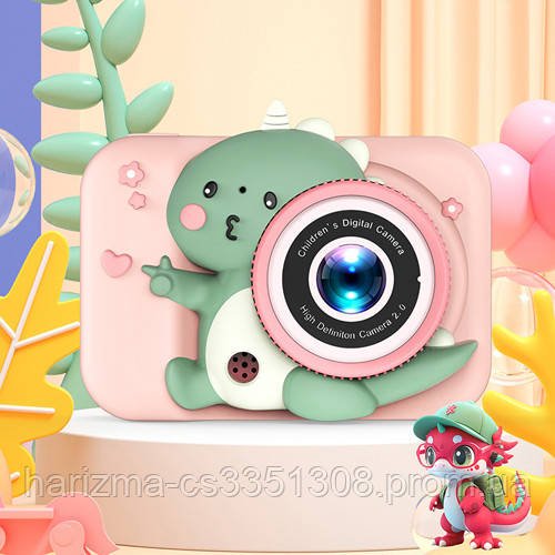 Дитячий цифровий фотоапарат на дві камери Children's fun Camera Pink Dinosaur у чохлі у формі динозаврика
