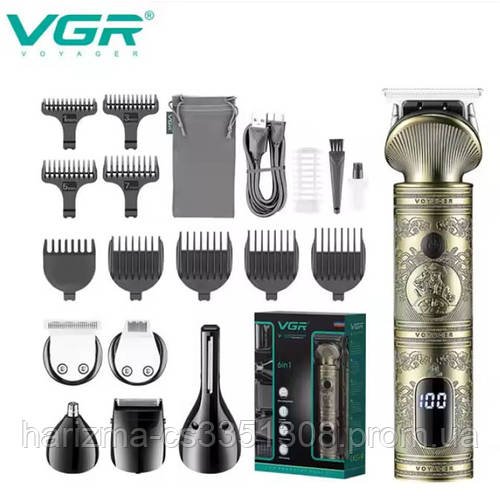 Професійний набір для стриження волосся 6 в 1 VGR V-106 тример для бороди та вусів із насадками