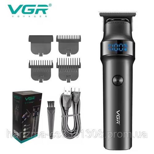 Тример для бороди та вусів із керамічним полотном VGR V-987 змінними насадками 7000 обертів/хвилинний Чорний