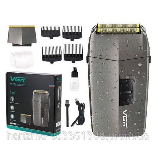 Бездротовий акумуляторний тример бритва для бороди та вусів VGR V-086 зі змінними насадками 1-12 мм IPX7