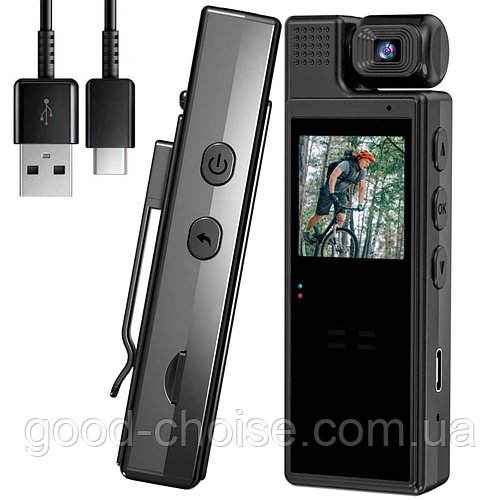 Нагрудна боді-камера з дисплеєм, FullHD та датчиком руху, від USB, L9 / Бездротова міні-камера на груди