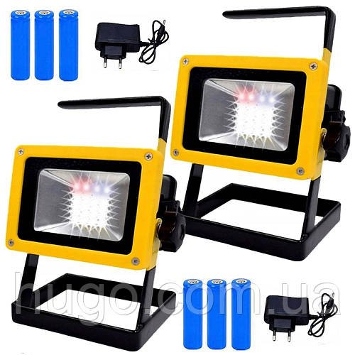 Комплект 2шт Акумуляторний прожектор 30W, 24LED з 3 акумуляторами D15 / Світлодіодний ліхтар для кемпінгу