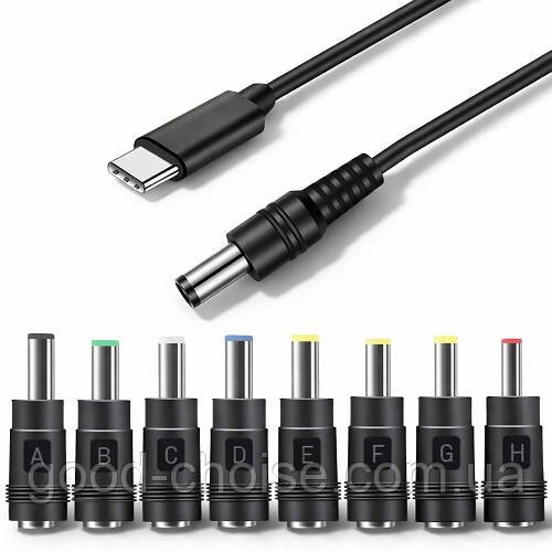 Кабель живлення для ноутбука та роутера + 10 перехідників, 65W, USB Type-C - DC / Кабель для заряджання ноутбука