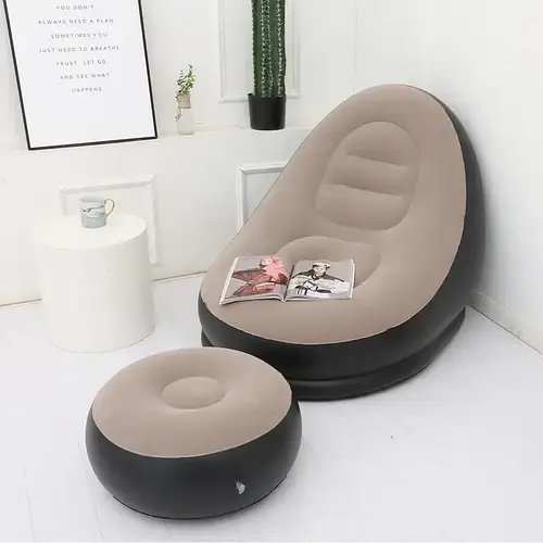 Надувне велюрове крісло з пуфом Air Sofa Чорно-бежевий HP227