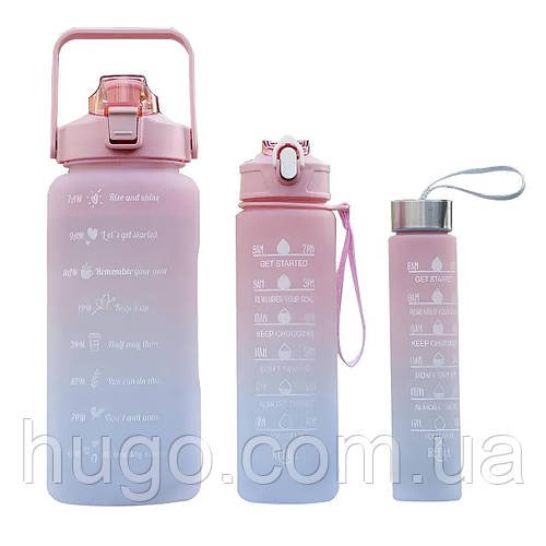 Набір пляшок для води 3в1 (2000/800/300мл), BOTTLE / Спортивна пляшка / Мотиваційна пляшка
