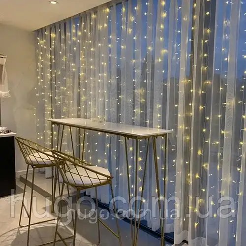 Гірлянда Водоспад від мережі, 3х2м, 100 LED, Тепла біла / Світлодіодна новорічна гірлянда / Гірлянда на ялинку