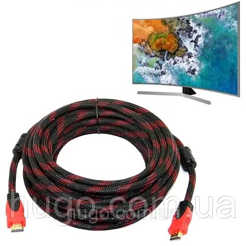 Кабель HDMI-HDMI 10м, з посиленою обмоткою / Шнур для телевізора з 2 фільтрами