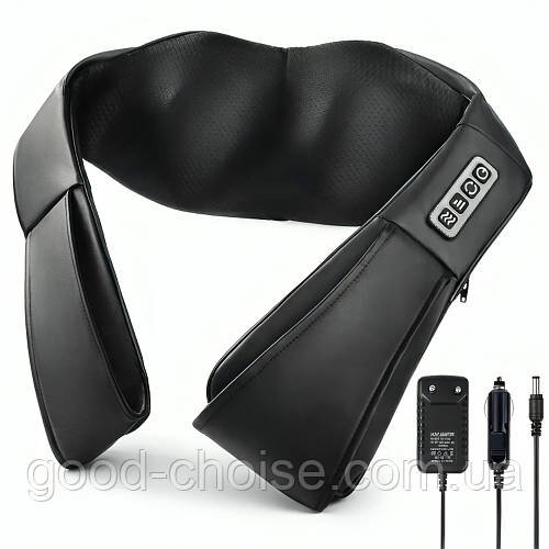 Роликовий масажер для спини та шиї Massager of Neck Kneading, Чорний / Універсальний масажер з ІЧ-прогріванням