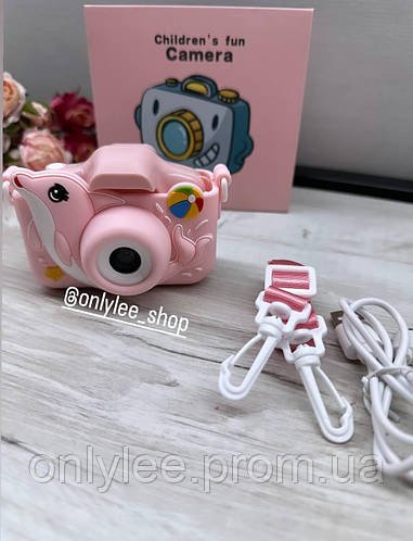 Дитячий фотоапарат із селфі камерою Children's fun Camera в чохлі рожевий дельфін