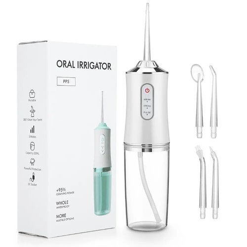 Іригатор для чищення зубів та порожнини рота Oral Irrigator з акумулятором та 4 змінними насадками Білий