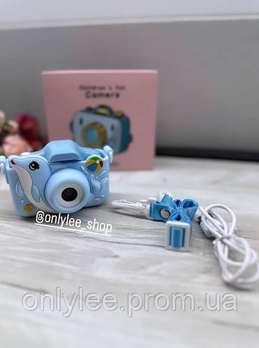 Дитячий фотоапарат із селфі камерою Children's fun Camera в чохлі синій дельфін