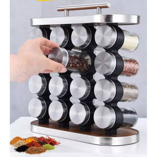 Карусель для спецій 16 відсіків Stainless steel and wood срібло HP227