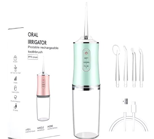 Іригатор для чищення зубів та порожнини рота Oral Irrigator з акумулятором та 4 змінними насадками Зелений