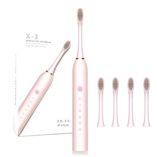 Електрична ультразвукова зубна щітка Х-3 Sonic Toothbrush із 6 режимами роботи 4 змінними насадками Рожева