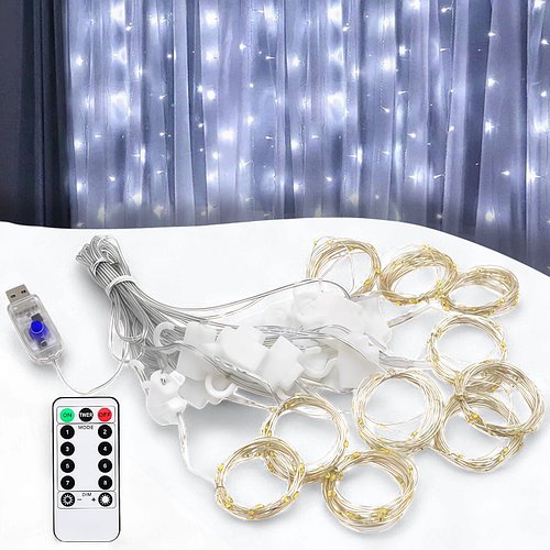 USB Світлодіодна гірлянда-штора "Роса" 3х2 метри 200 LED 8 режимів світіння Біле світло