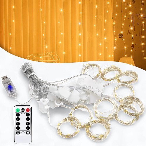 Гірлянда USB Штора "Роса" 3х2 метри 200 LED 8 режимів світіння Теплий білий