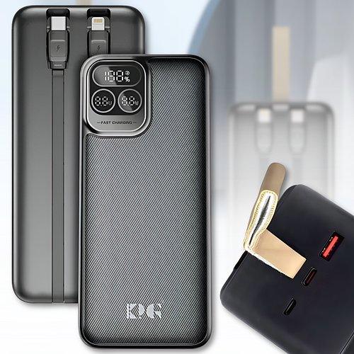 Повербанк 40000mAh з дисплеєм та вбудованими кабелями Type-C | Lightning KP KPG-401