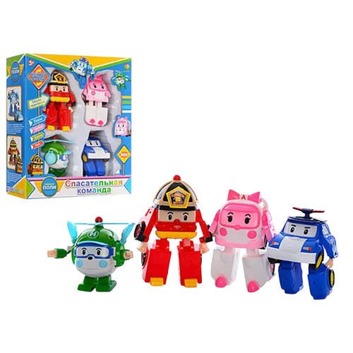 Ігровий набір машинок Robocar Poli (4 машинки-трансформери, рухомі деталі, в коробці) 335 A