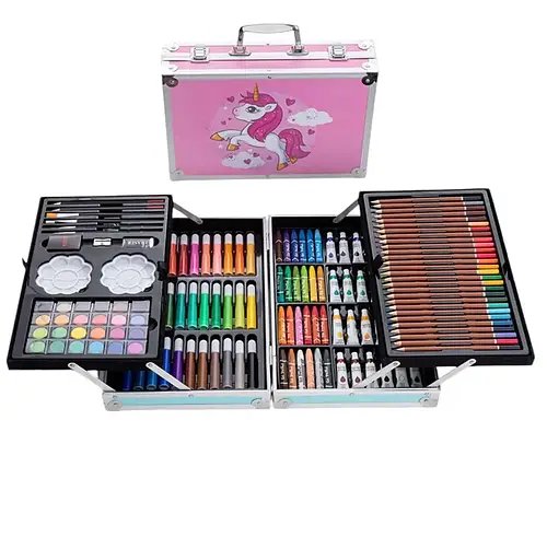 Набір для малювання в алюмінієвій валізці 145 предметів "Єдиноріг" Рожевий