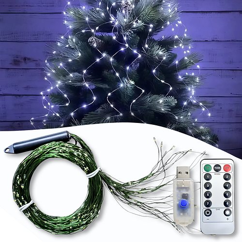 USB Гірлянда "Кінський хвіст" 2 метри 20 ниток 400 LED 8 режимів пульт ДК Біле світло