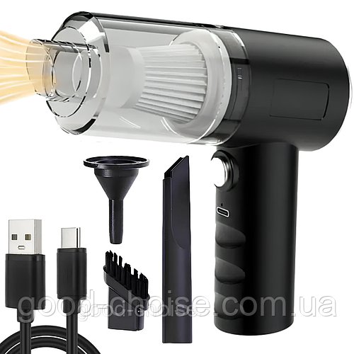 Автомобільний пилосос + 3 насадки, 120Вт, від USB, AS-228 / Портативний пилосос для машини / Міні-пилосос