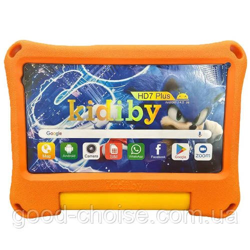 Дитячий планшет 7" (8/128GB) 8 ядер + чохол, Kidiby, Помаранчевий / Ігровий планшет дитячий / Планшет для дітей