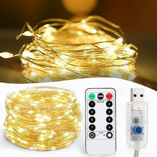 USB Гірлянда "Роса" 10 метрів 100 LED 8 режимів світіння намотування Тепле біле світло