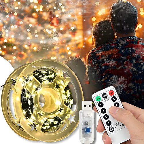 USB Гірлянда "Роса" 50 метрів 500 LED 8 режимів свічення на котушці Тепле біле світло