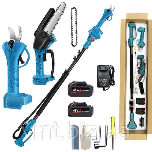 Набір ланцюгова пилка, секатор та подовжувач (високоріз) 2м та 2 АКБ 24v